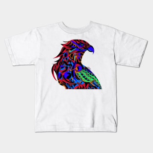 red crimson mecha peregrine falcon halcon ecopop in mexican techno organic tribal totonac patterns Kids T-Shirt